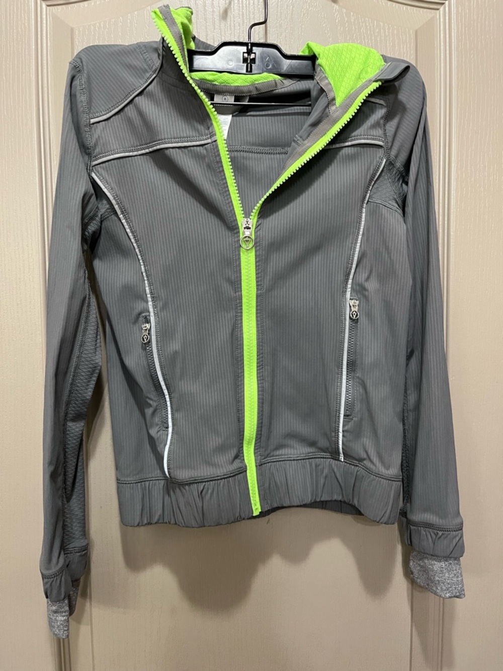 Ivivva girls Gray Active Zip-Up Jacket with Neon Green Trim